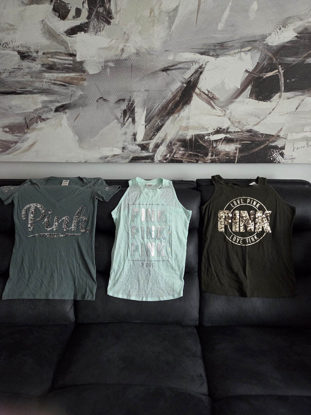 PINK Victoria's Secret Sequins Graphic Tank & Tee Bundle - Mint, Teal, Olive